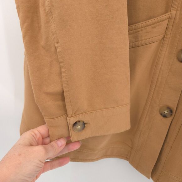 J. Jill stretch knit jacket Size XL barn chore tan cotton button front - Picture 3 of 9